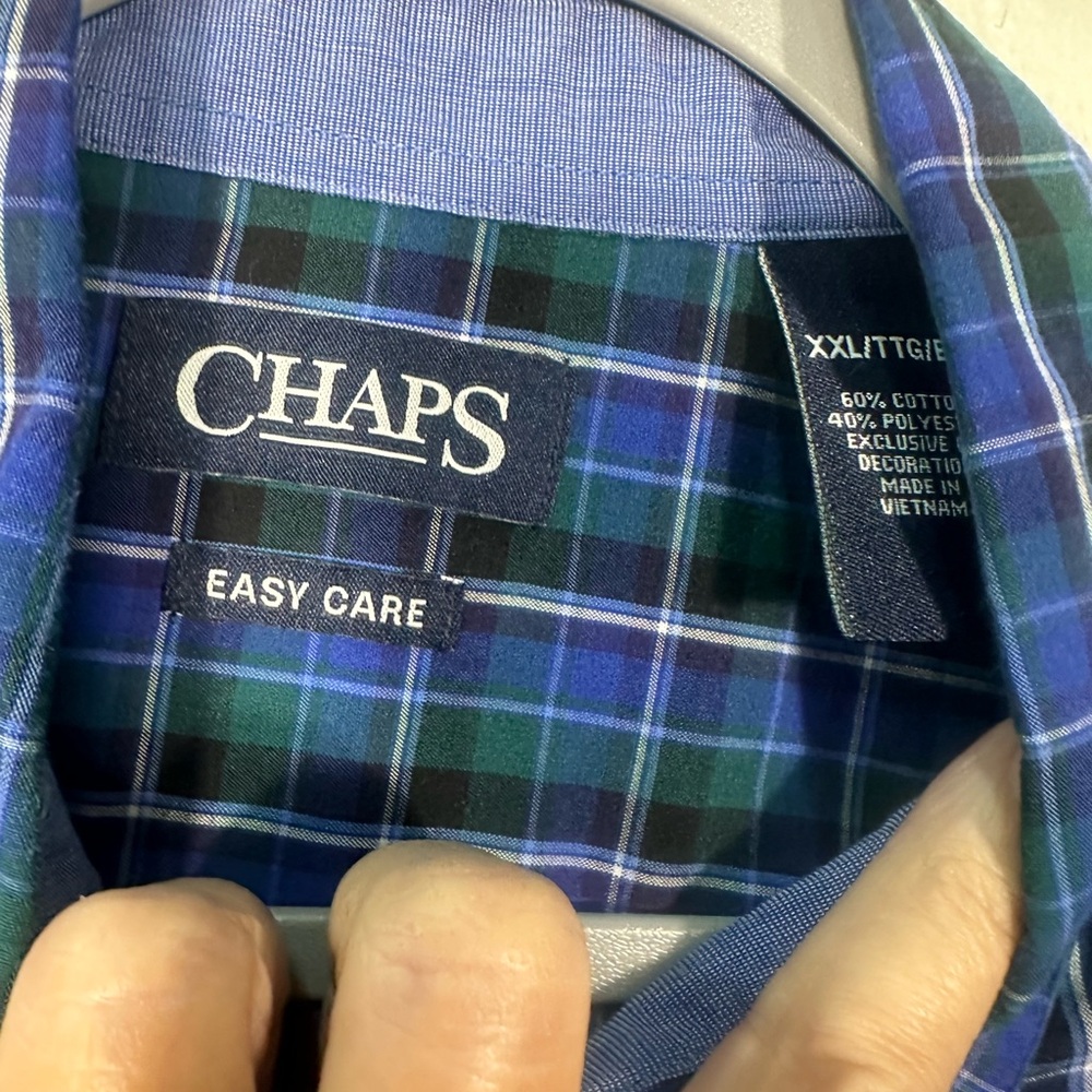 Chaps Shirt Mens Blue Green Plaid Size XXL EUC - Picture 4 of 7